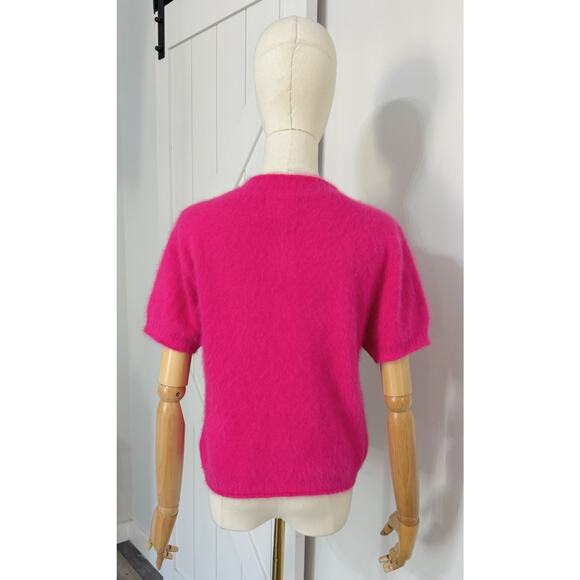 Vintage Express Size M Angora Fuzzy Pullover Sweater Top Hot Pink 90s Y2K - Picture 3 of 9